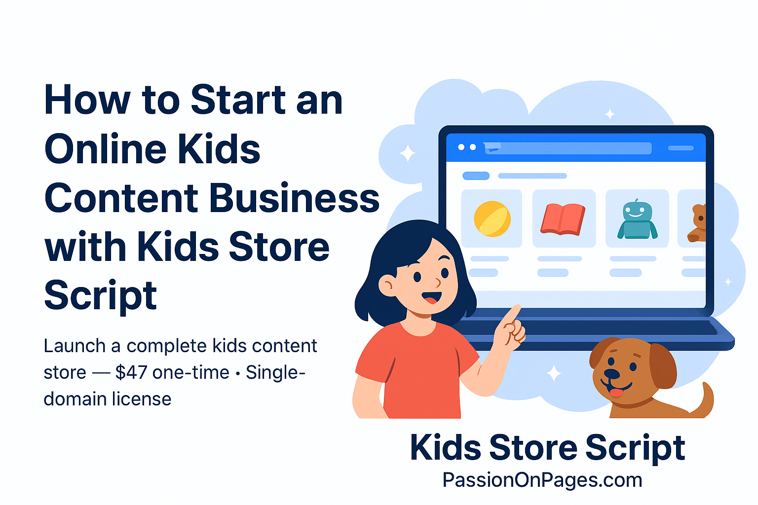 Kids Store Script preview – online kids content store dashboard and product page